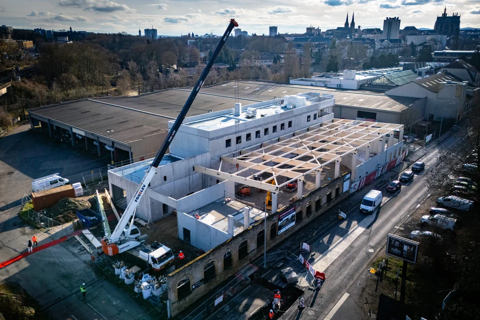 Vue aérienne du chantier de la caserne de Metz du SDIS de la Moselle